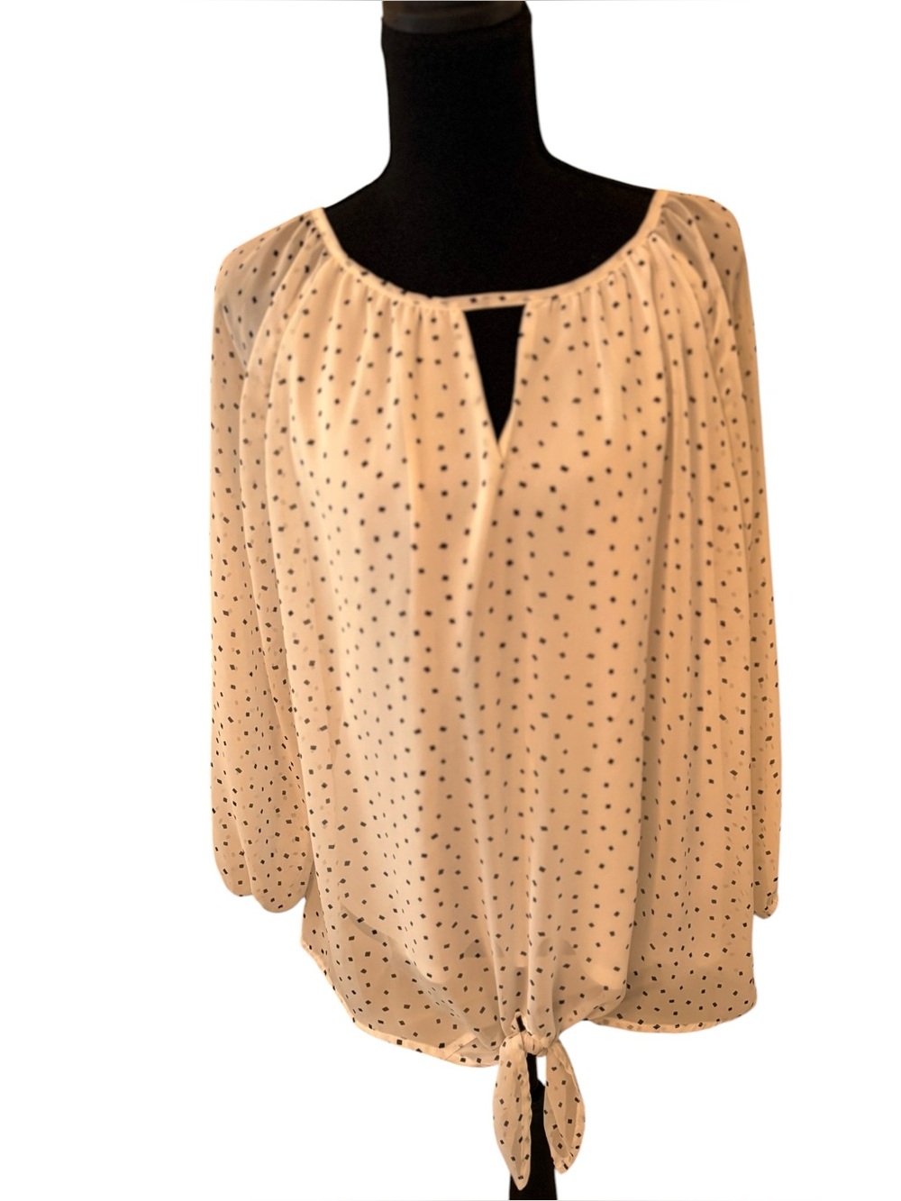 West K Elorna Women’s Blouse Tie Front Sheer Polka Dot Wht/Gray Sz XL